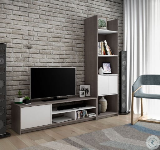 Small Space Bark Gray And White Tv Stand With Storage Tower From