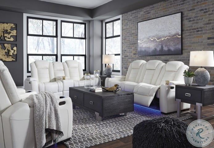 Party Time White Power Reclining Living Room Set With Power