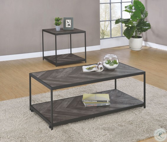 708168 Rustic Gray Herringbone Coffee Table From Coaster Coleman