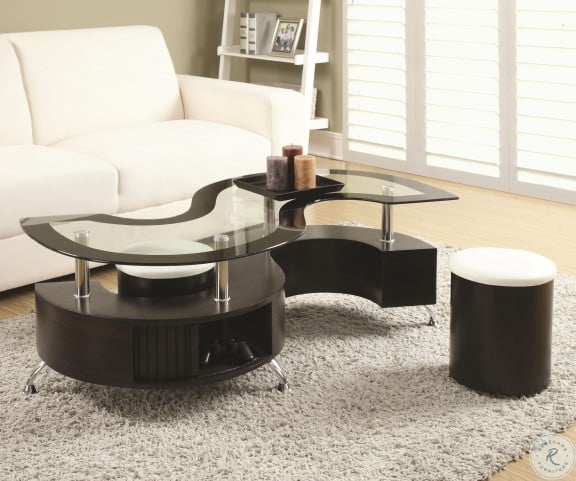 720218 Dark Brown Coffee Table And Stool From Coaster 720218