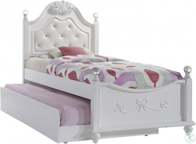 Annie White Twin Poster Upholstered Bed With Storage Trundle From