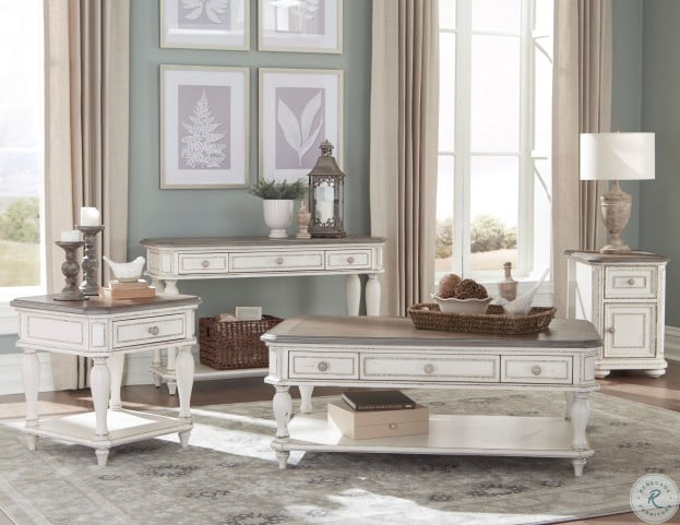 Willowwick Antique White And Brown Cherry Castered Occasional Brown Cherry Castered Occasional