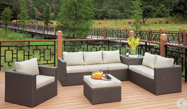 Davina Brown And Beige Outdoor Patio Sectional With Ottoman Cm Davina Brown And Beige Outdoor Patio