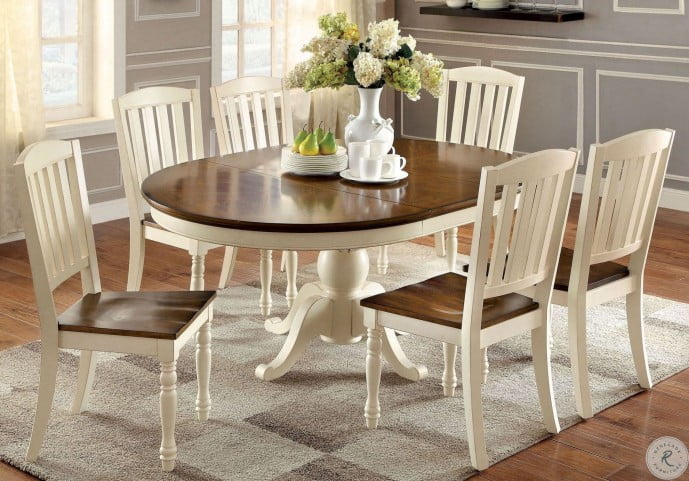 Harrisburg Vintage White And Dark Oak Oval Extendable Dining Room