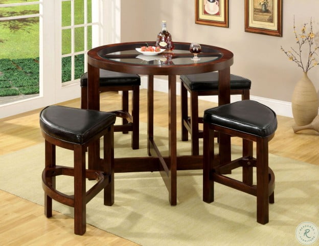 Crystal Cove I 5 Piece Glass Insert Round Counter Height Table Set