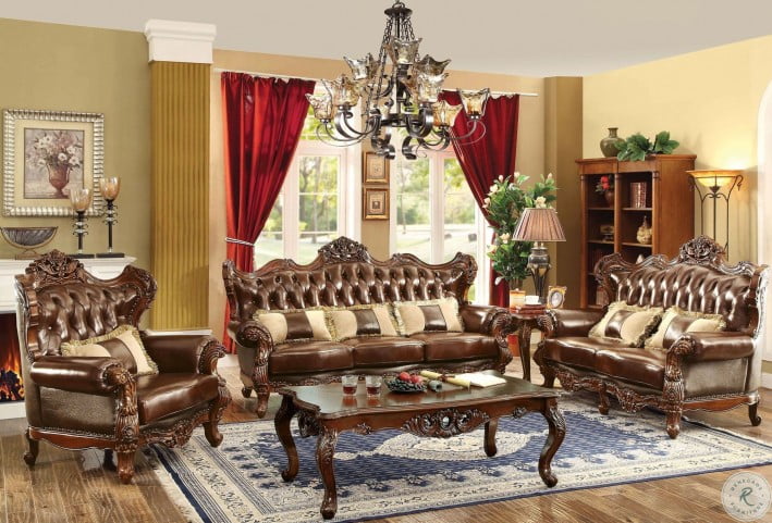 Jericho Dark Oak Leather Living Room Set Cm6786 Sf Pk Furniture