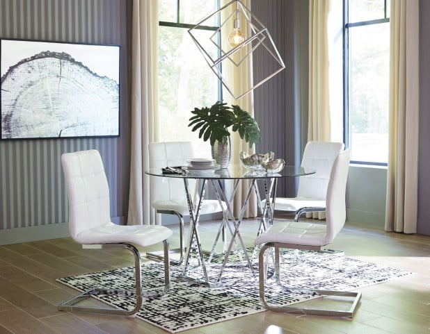 Tables Home Kitchen Madanere Round Dining Room Table Signature Design By Ashley Glass Top Chrome Finish Contemporary Style