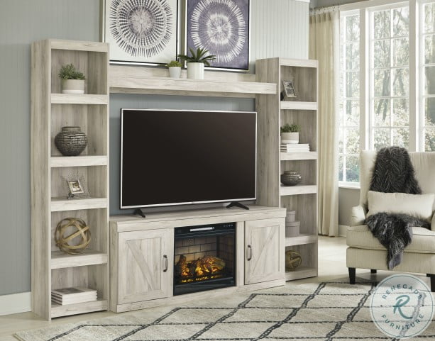 Bellaby Whitewash Entertainment Wall With Fireplace From Ashley