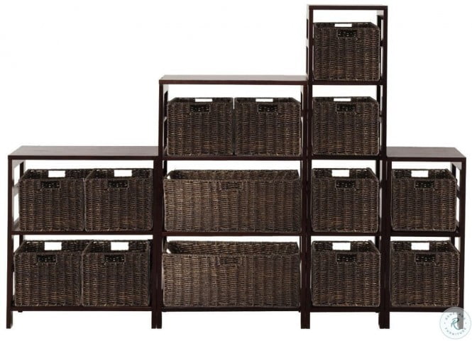 Granville Espresso 5 Piece Storage Tower Shelf With 4 Foldable