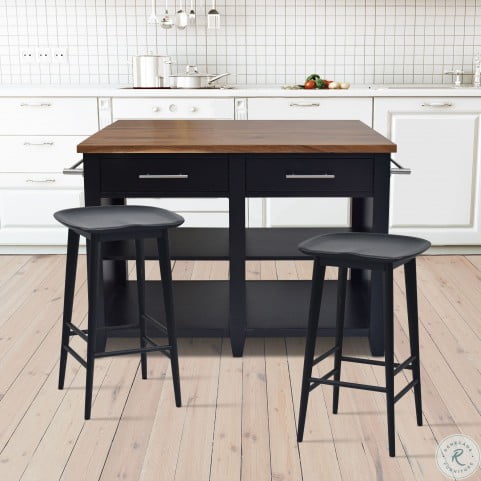 Hilton Black Counter Height Extendable Kitchen Island Set From