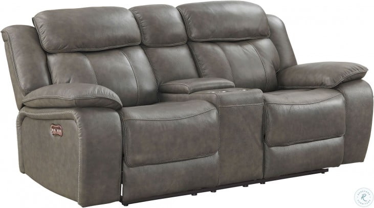 Anya Gray Leather Dual Reclining Console Loveseat From New Anya Gray Leather Dual Reclining