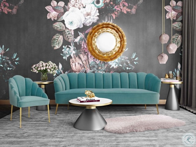 Daisy Petite Sea Blue Velvet Living Room Set From Tov Coleman