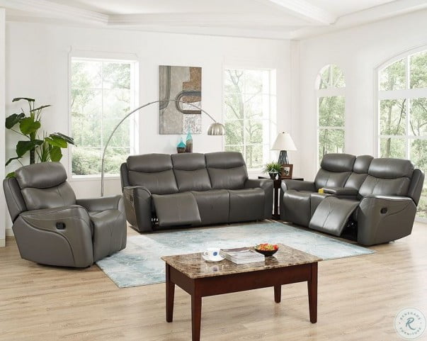 Roxbury Gray Leather Dual Recliner Living Room Set From New Roxbury Gray Leather Dual Recliner