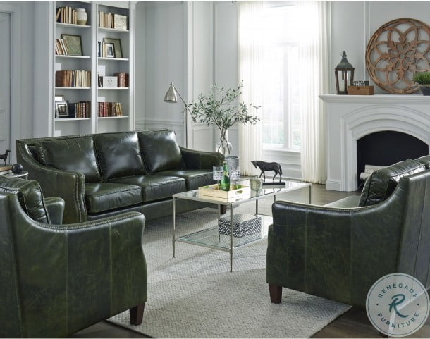 Miles Fescue Green Top Grain Leather Living Room Set From Pulaski