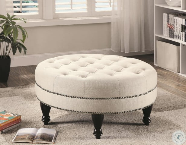 500018 Oatmeal Round Large Ottoman From Coaster 500018 Coleman