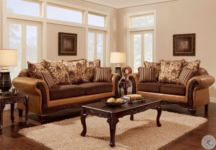 Home Garden Furniture Bradford Traditional Wood Trim Brown Fabric Living Room Sofa Couch Loveseat Set Sofas Loveseats Chaises