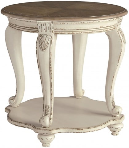 Realyn White And Brown Round End Table From Ashley Coleman Furniture