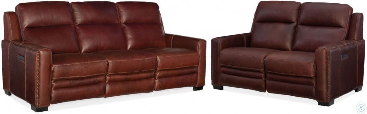 Aviator Chaldan Rust Leather Power Reclining Living Room Set With