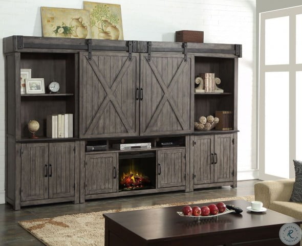 Storehouse Gray Entertainment Wall Unit With Fireplace From